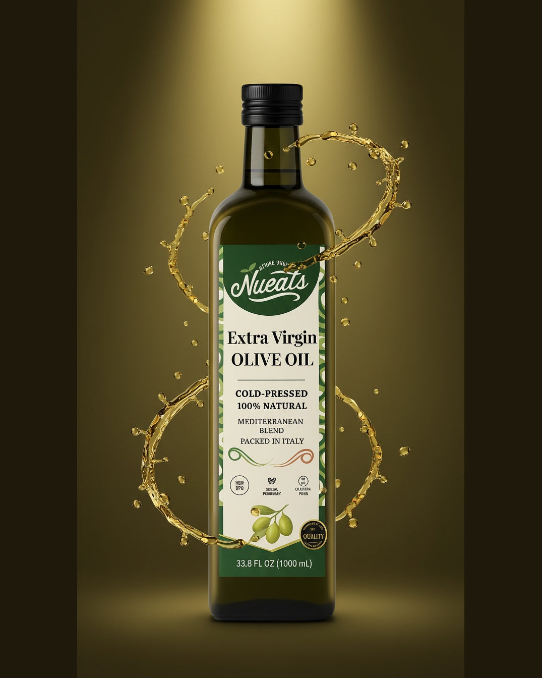 Extra Virgin Olive Oil, Cold-Pressed 100% Natural, Mediterranean Blend, Packed in Italy, 750ml/1000ml